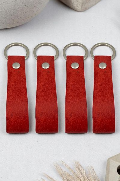pepuza Set of 4 Genuine Leather Root Series Keychain Red