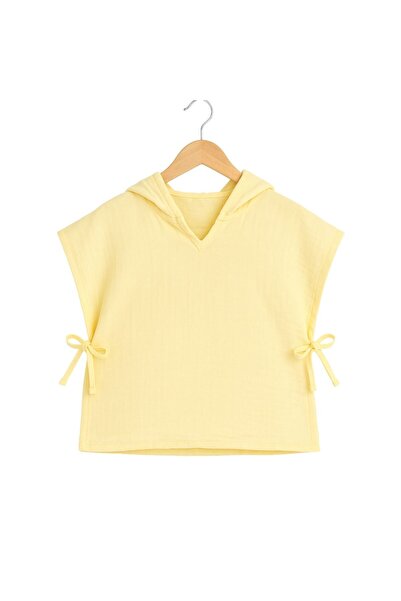 Hazel Coral Çift Katlı Müslin Çocuk Panço %100 Doğal Pamuklu Sarı