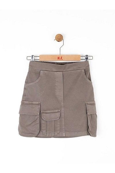 Zekids Girl's Cotton Elastic Waist Antique Skirt with Cargo Pockets