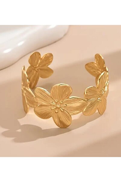 Genel Markalar Şık Paslanmaz Çelik Çiçekli Manşet BilezikVintage Esintili, Günlük KıyafetlerPartiler İçin Mükemmel