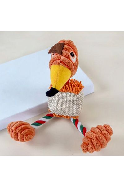 PUFO Jucărie distractivă și interactivă pentru căței în formă de papagal, 25 cm - rezistentă și colorată, portocalie