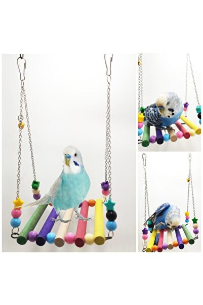 ozzipetshop Renkli Ahşap Köprü Muhabbet Kuşu Salıncağı Oyuncağı