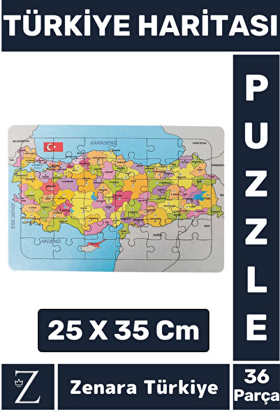 Zenara Premium Eğlenceli Eğitici Görsel Algı Motor Becerisi Geliştiren Çocuk PUZZLE 36 Pr TÜRKİYE HARİTASI