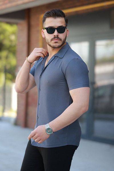modaserdem Men's Ottoman Fabric Apaj Collar Short Sleeve Shirt