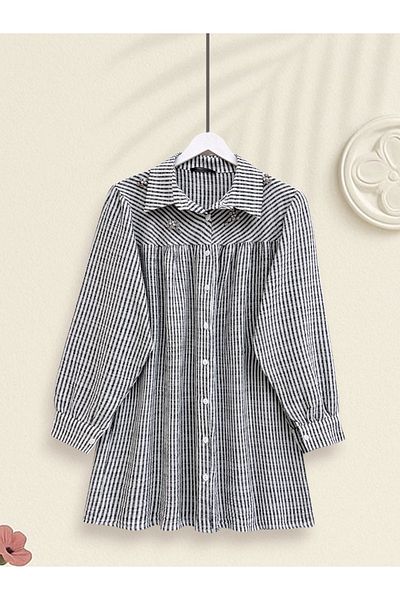 Modamorfo Striped Shirt with Stone and Bead Detail on Top - Black