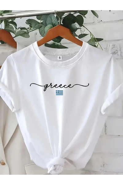 PALPİTO Дамска тениска с ръкописен принт "Бяла Гърция" с голям размер