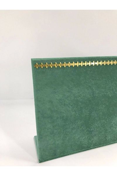 MeGass Dekor Domestic Production Suede Fabric Green Color Transverse Nailed Footed Rosary-necklace-chain Display Stand