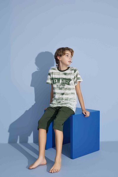 Tarık Male Child New York T-Shirt Bermuda Bottom Combed Single Jersey Crew Neck Medium Thick Pajamas Set-3926
