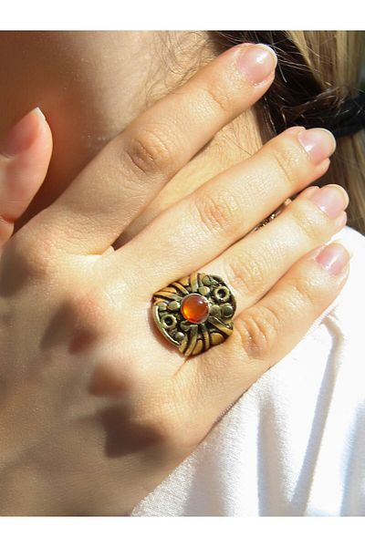 esha Natural Stone Agate Minimal Natural Stone Women's Ancient Adjustable Ring Euy57A