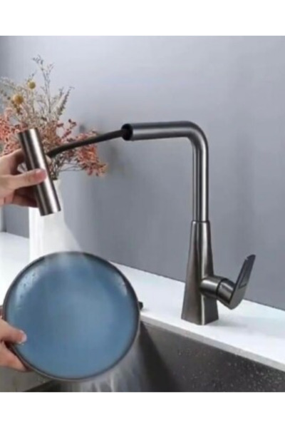 FLEKO Anthracite Gray Spiral Kitchen Sink Faucet Waterfall Sprinkler Functional