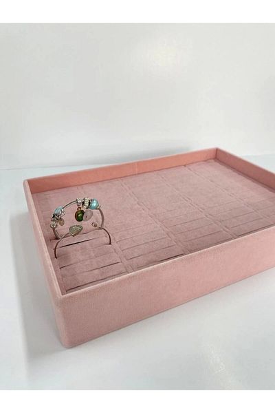 MeGass Dekor Domestic Production Suede Fabric Pink Color 34/24 Cm Submerged Pull-Inside Bracelet Cuff Tray