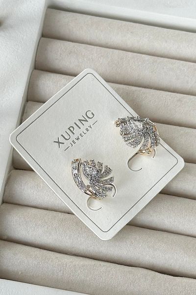 TAKIŞTIR أقراط Xuping من الفولاذ بتفاصيل حجر ذهبي اللون (زوج)
