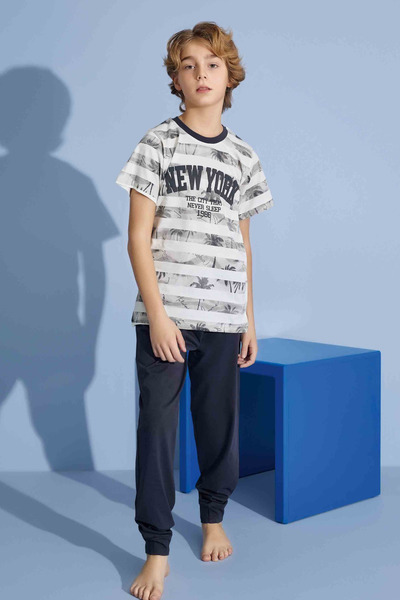 Tarık Хлопчачий трикотажний комплект піжами з довгими штанами, довгим рукавом, круглим вирізом, середньої щільності, з довгими штанами, довгим рукавом, круглим вирізом, середньої щільності, з довгими штанами, дов