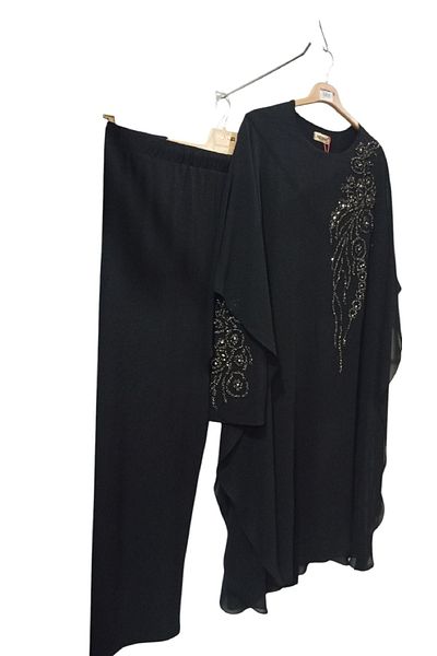HESNA Plus Size Cape and Stone Evening Dress Suit