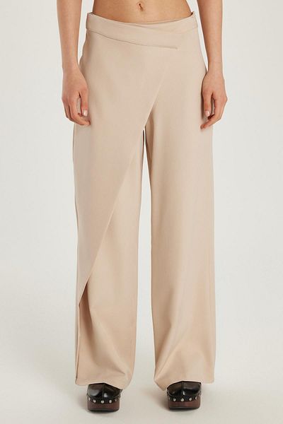 Tudors Women's Standard Fit Wide Leg Beige Double Pants
