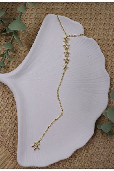 mercanjewelry VİP Yıldız Detaylı Gold Y Kolye
