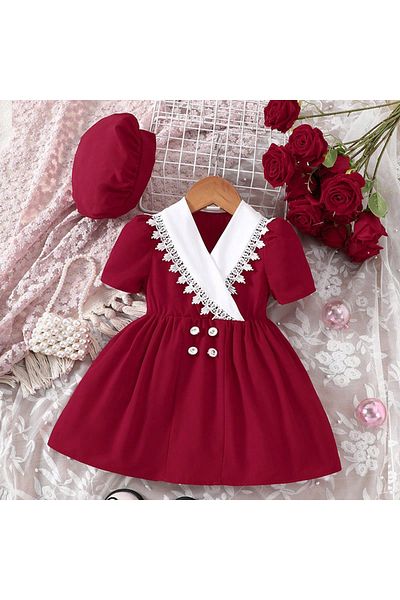 nannie Red Dress For Girls With Lace Viviana - 2-3 Years