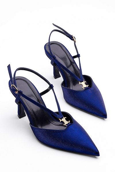 Tasarım Women's Satin Cross Strap Detailed Adjustable Thin Heeled Evening and Event Shoes