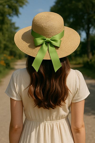 LAGRANZE Women's Ribbon Detailed Straw Hat Summer Wide Brim Beach Hat