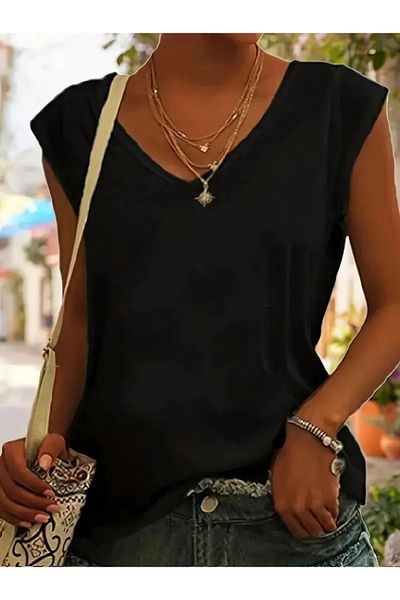 modaserdem Women's Short Sleeve V-Neck Viscose Blouse