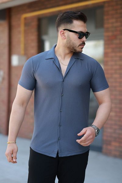 modaserdem Men's Ottoman Fabric Apaj Collar Short Sleeve Shirt