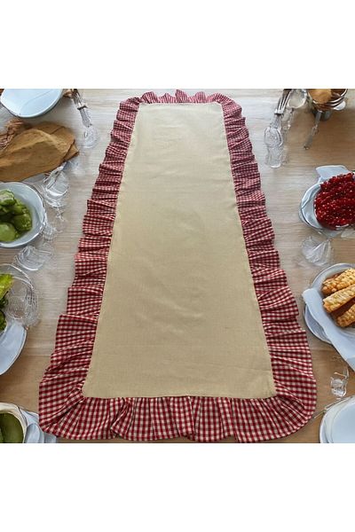 Erba kreasyon 40X140 cm Linen Runner - Organic Gingham Patterned Tablecloth