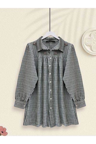 Modamorfo Striped Shirt with Stone and Bead Detail on Top - Green