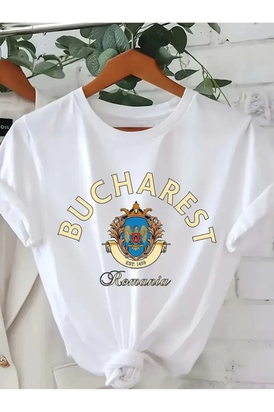 PALPİTO Ženska bela Bukurešt Štampano Oversize kroj T-shirt