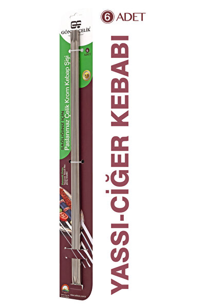 GÖNEN ÇELİK Gönen Çelik Şiş Paslanmaz Çelik Kebap Şişi 6 Adet Yassı Ciğer Şiş