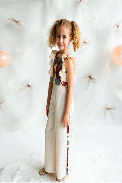 KIPIRIK BABY Girl's Beige Ruffled Trousers Suit