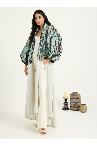Store Wf Mint Balloon Sleeve Jacquard Abaya