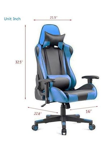 AWF AL WADI FURNITURE Readily Assembled Memory Gel Foam Feel Ergonomic Blue-Black Gaming Chair Extra Large, Heavy Duty
