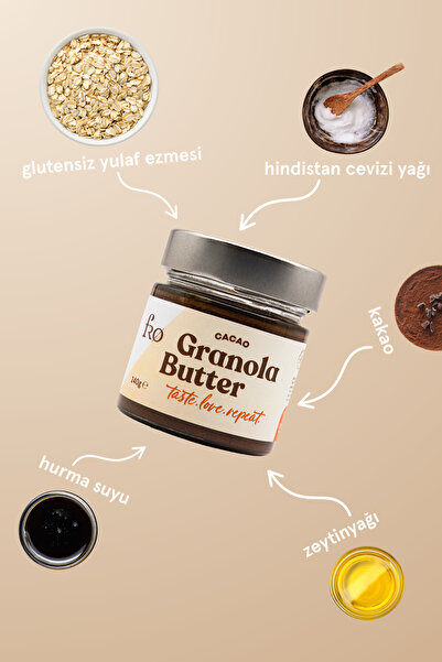 FRO Granola Butter Cacao Glutensiz Şekersiz Vegan Sürülebilir Kahvaltılık Ara Öğün 240gr