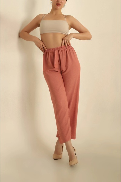 CENSEY Elastic Waist, Slip-On Leg, Pocketless, Wrinkled Fabric Plaszo Trousers