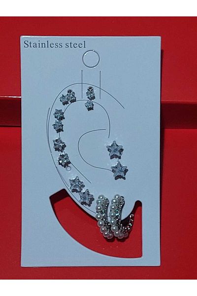 modares Stone Cartilage Earrings - 7 Pairs Solitaire Model - Antiallergenic Hoop Multiple Model Earring Set