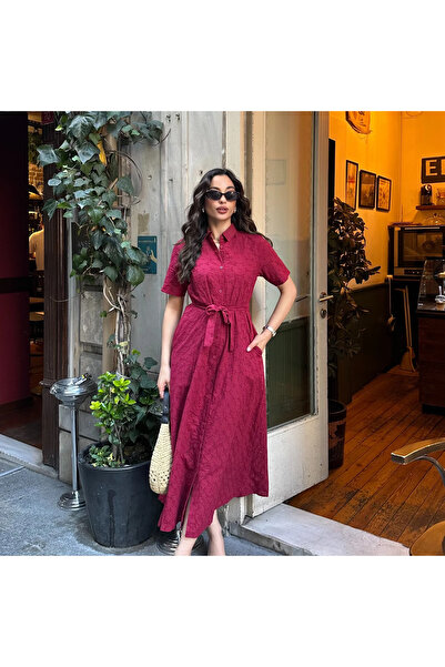 ZTO KADIN PAMUK DOKUMA ASTARLI DÜĞMELİ ELBİSE