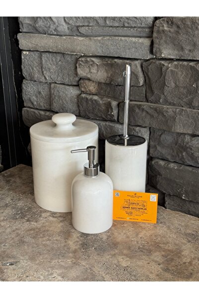 Polen Stone Doğal Beyaz Mermer 3’lü Banyo Seti