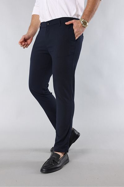 PULS Ανδρικό υφασμάτινο παντελόνι Navy Blue Slim Fit Lycra μέχρι τον αστράγαλο