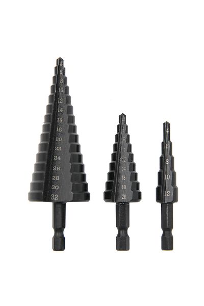 Choice Hexagonal Big 3pc Set Hexagonal Shank Straight Groove Black Step Drill Bit 3-12/4-12/4-20/4-32mm Rea