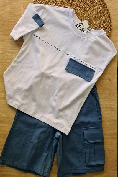 KIPIRIK BABY 2-Piece Boy's White T-Shirt Blue Shorts Suit