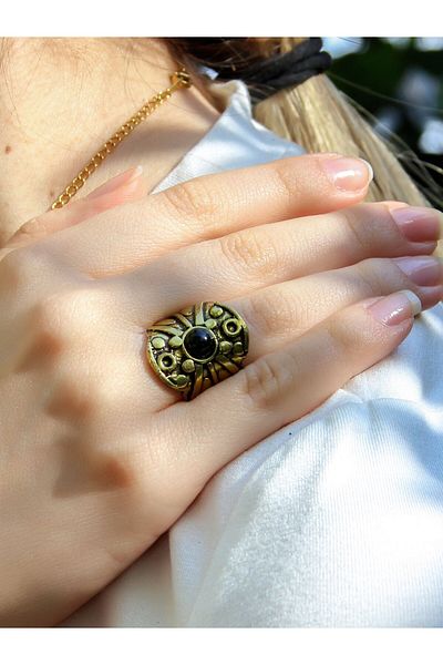esha Natural Stone Onyx Minimal Natural Stone Women's Ancient Adjustable Ring Euy57O
