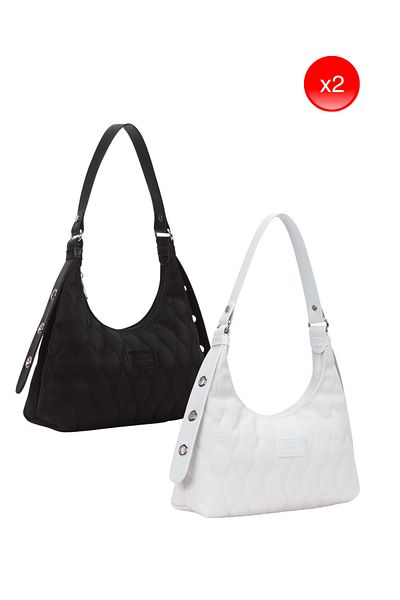 Adelina Bags Geantă de mână și de umăr pentru femei, matlasată, alb-negru, brodata zilnică, 2 bucăți