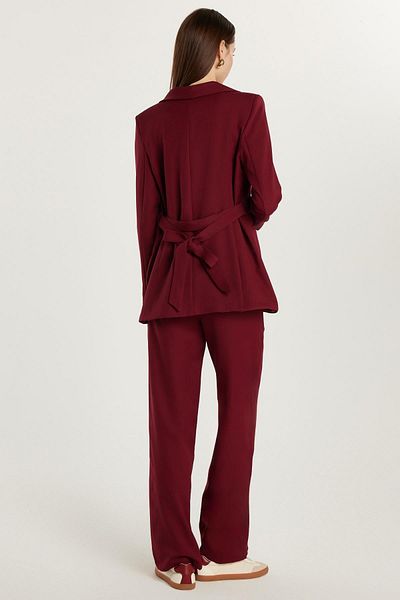 Tudors Women's Standard Fit Long Sleeve Double Breasted Lapel Button Burgundy Jacket Pants Suit