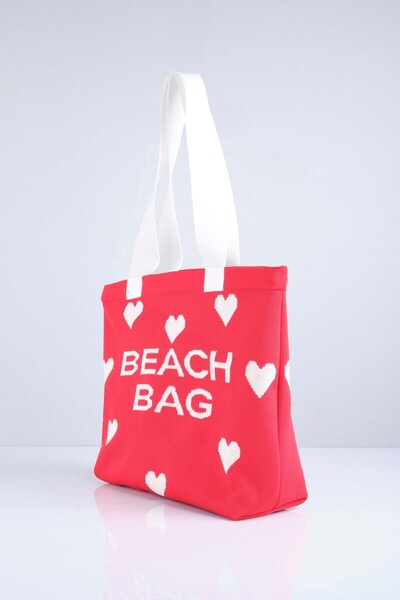 Sebir Moda Heart Patterned Knitwear Beach Bag