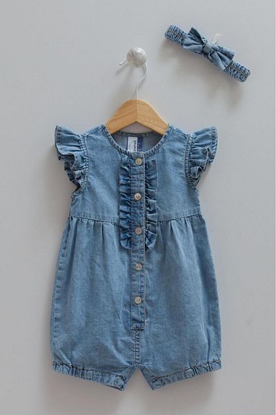 KIPIRIK BABY Baby Girl Denim Jumpsuit Jeans Ribbon Detailed Crown