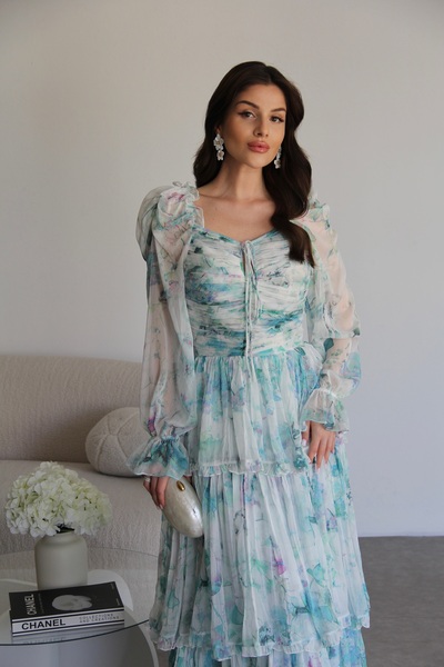 Julidress Maxi Long Layered Premium Design Chiffon Dress with Tie-Up Detail