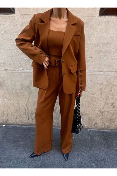 Silerra Ko 4 Button Buti 3 Jacket Pantoon Jewelry Brown