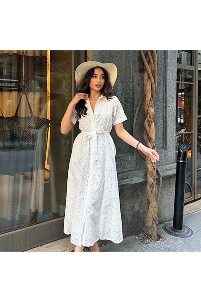 ZTO Women's Cotton Woven Lined Buttoned Dress