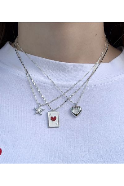 Eylülün Takısı Women's Silver Color 3 Pieces Trophy as Star Heart Necklace