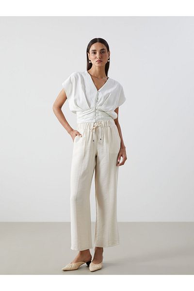 LC Waikiki Comfortable Fit Viscose Blended Women's Trousers with Tie Waist Detail